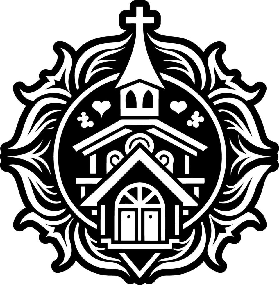 A solid style icon of church tattoo vector