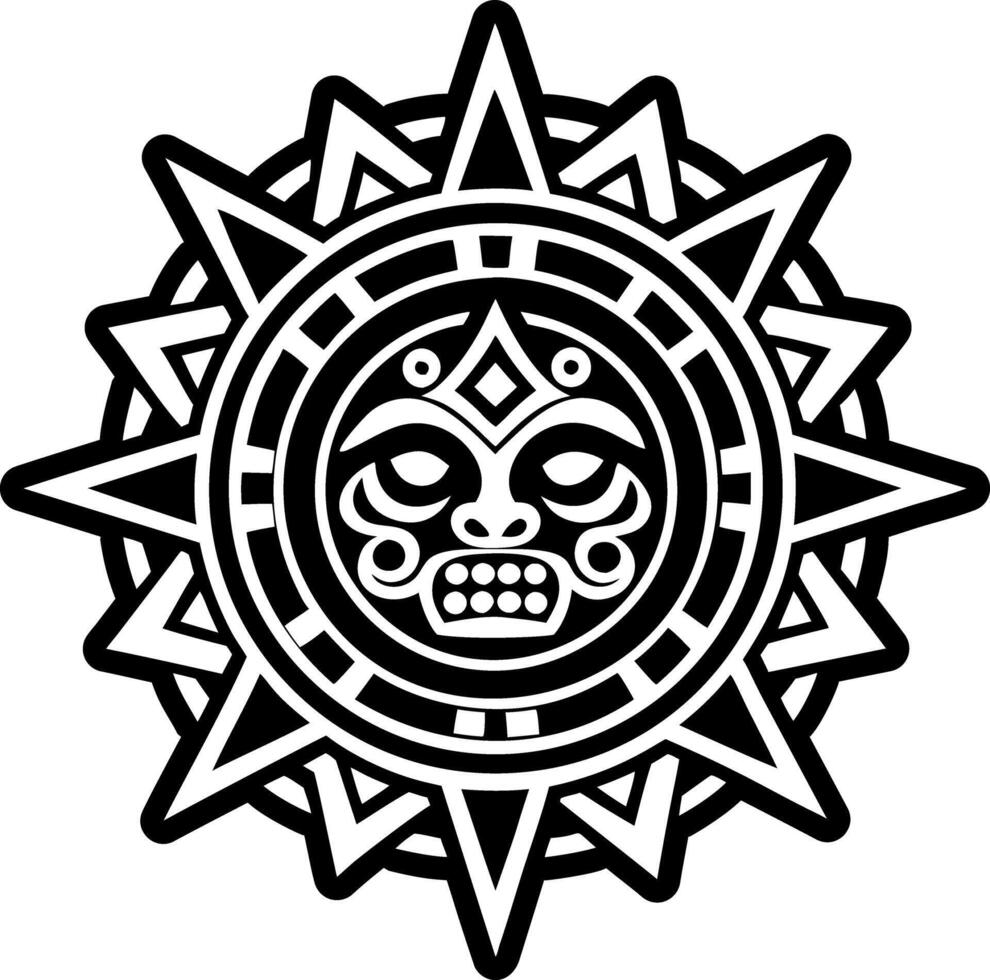 A glyph style icon of aztec sun tattoo vector
