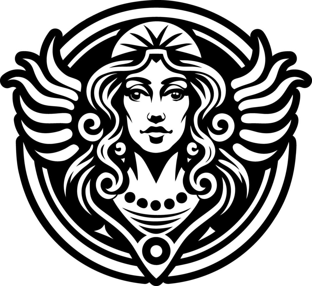 A woman with wings in a circle logo vector