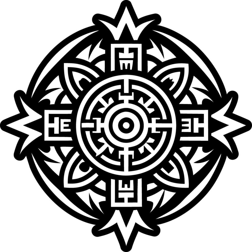 A black and white design with an aztec style vector