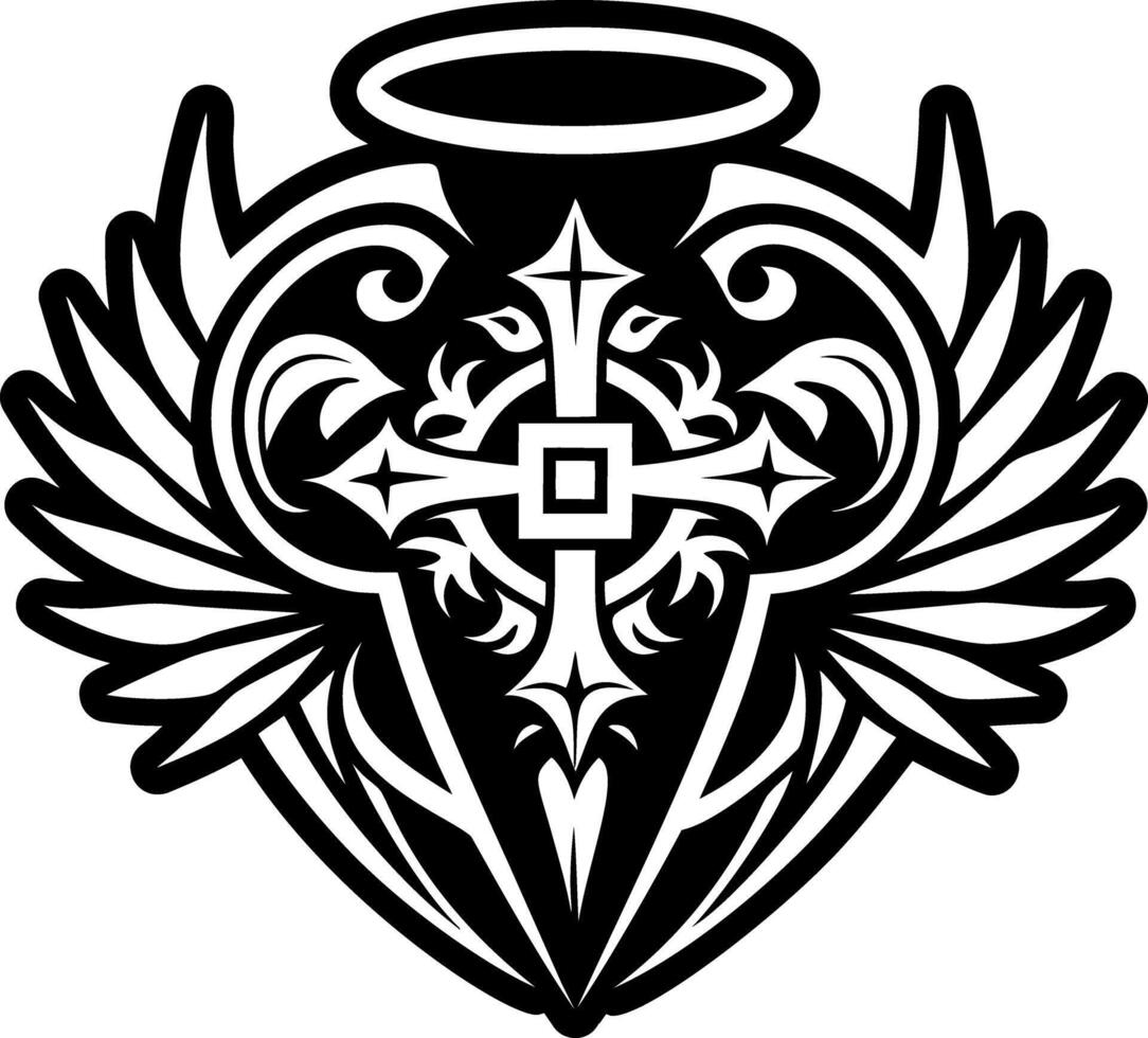 A solid style icon of halo wings tattoo vector