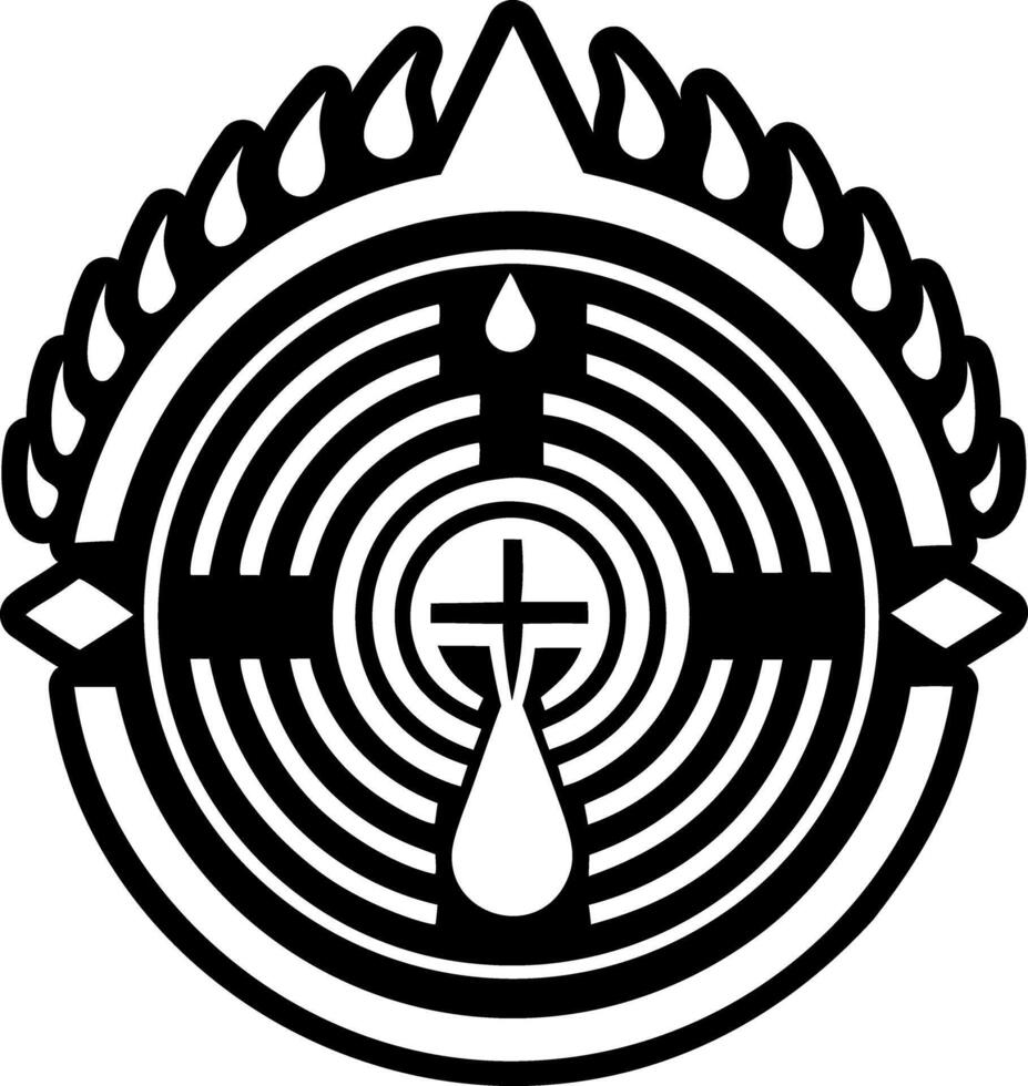 A black and white logo with a cross in the center vector
