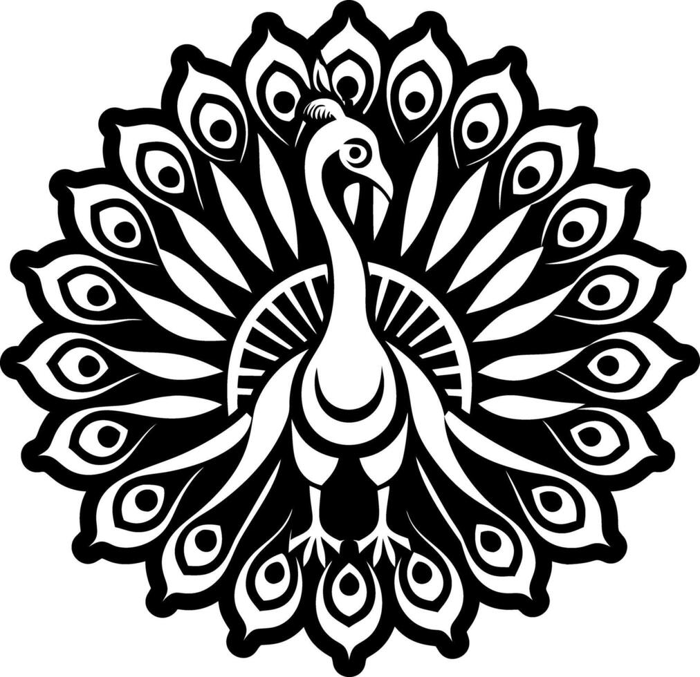 A peacock is shown in a black and white design vector