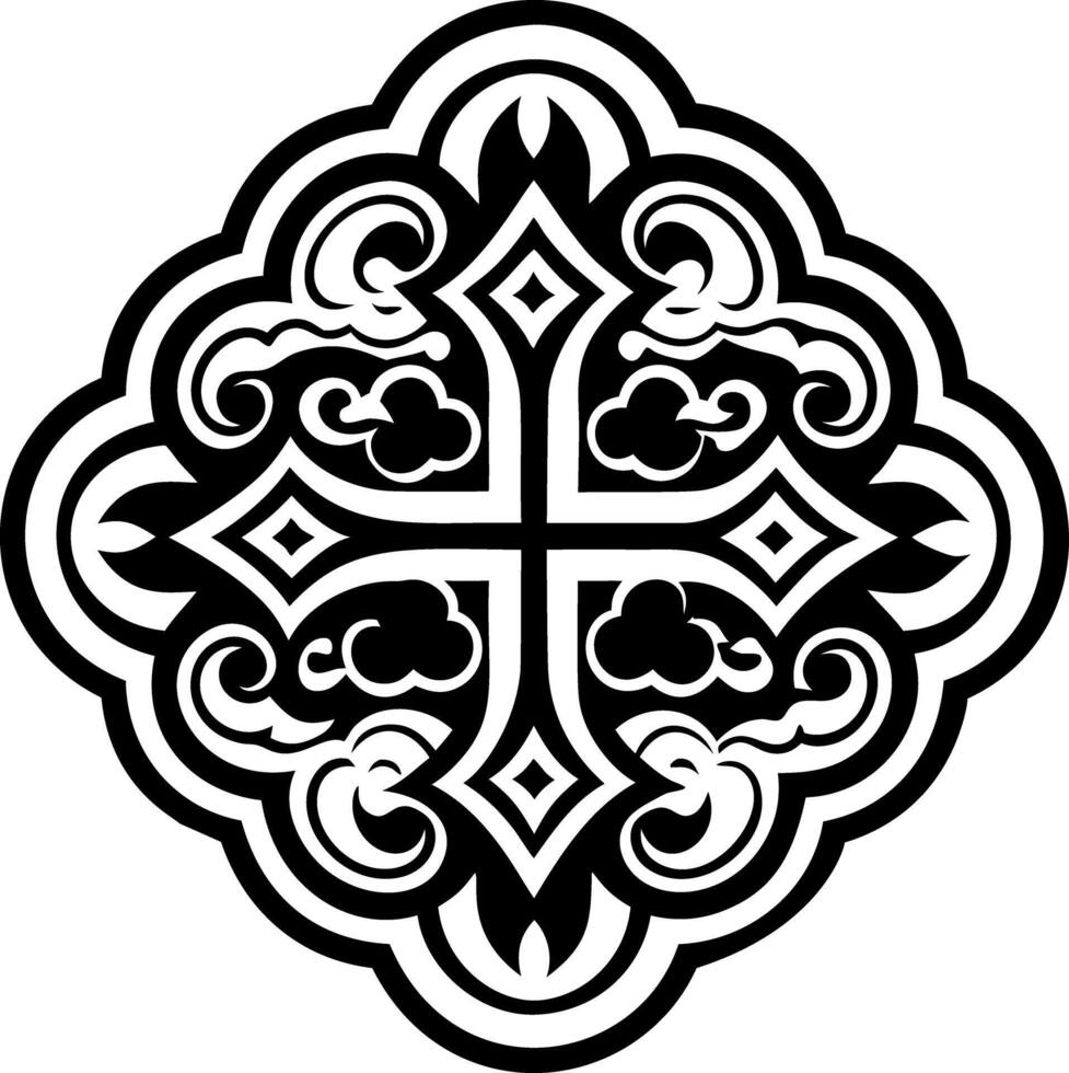 A black and white design with a cross in it vector
