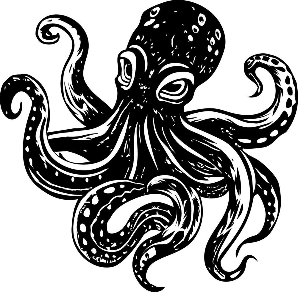 A glyph style illustration of sea octopus vector