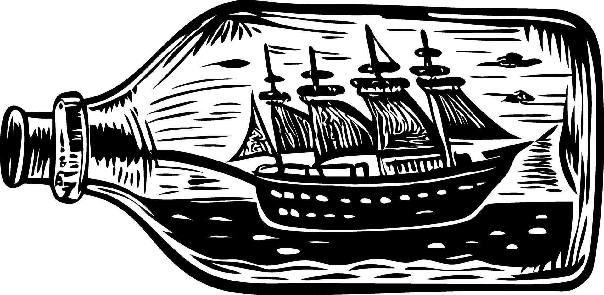 A vintage style illustration of a bottle ship vector