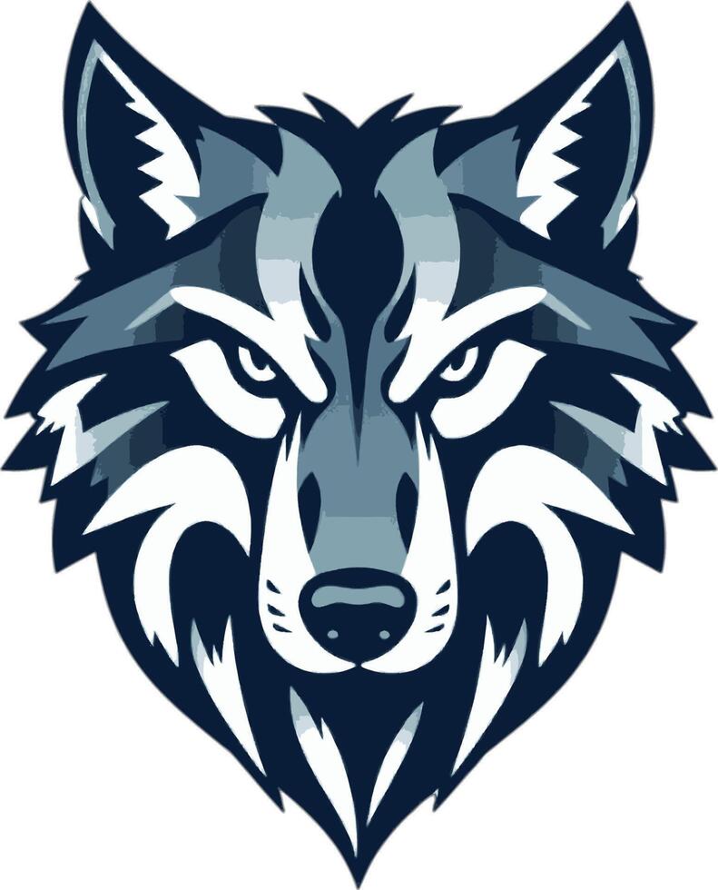 The head of a wolf is shown in blue and white vector