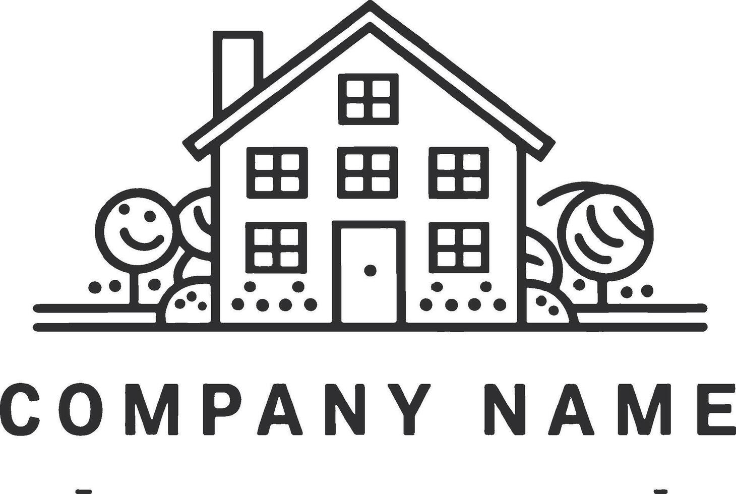 A house company logo with a tree and bushes vector