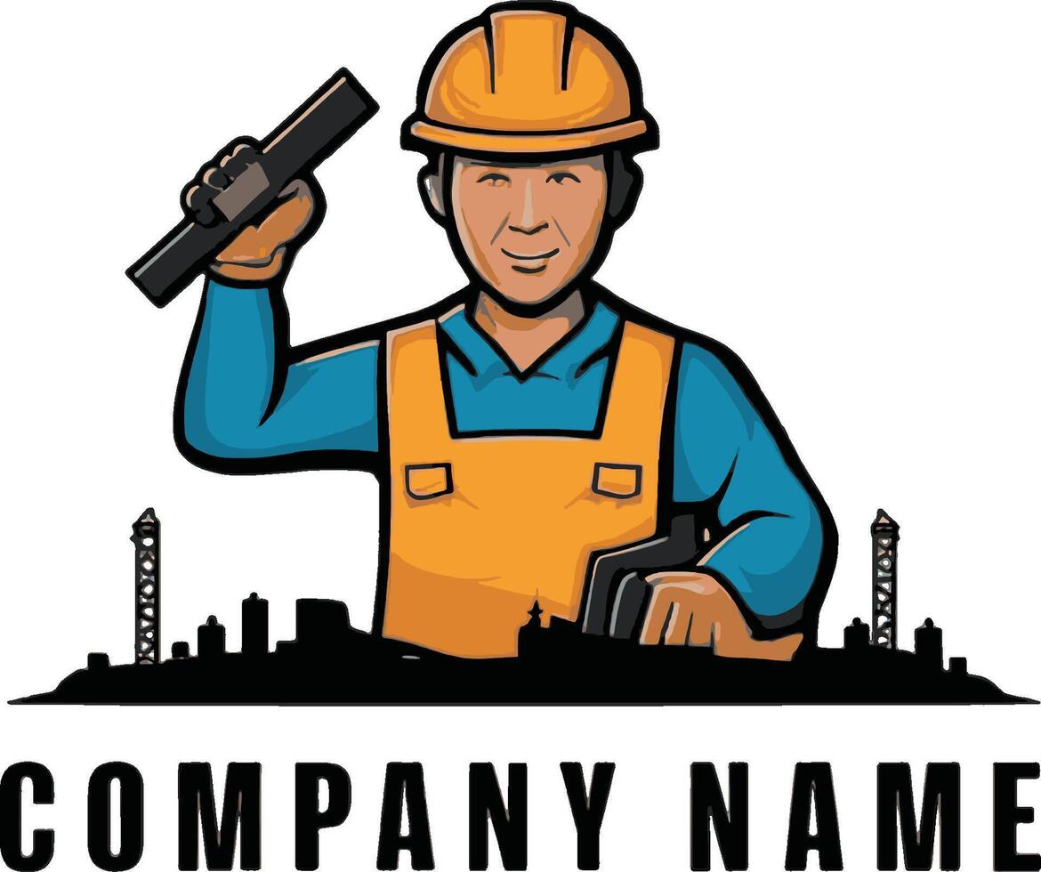 A construction worker holding a pipe vector
