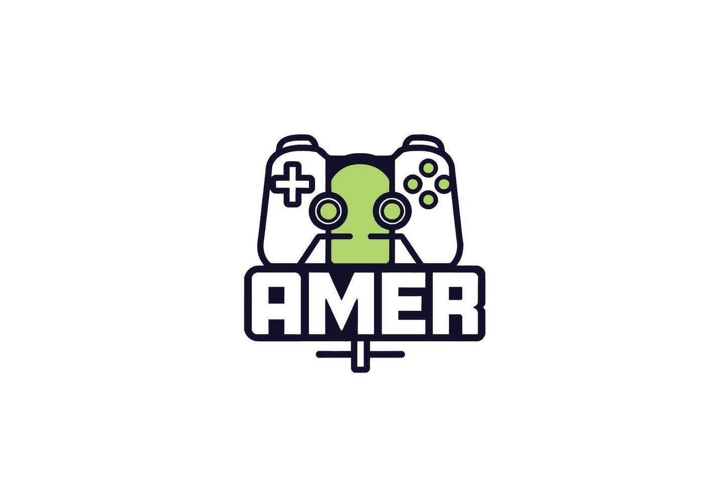Stylish Gamer Logo Featuring a Controller and. This graphic logo depicts a stylized game controller with a vibrant lime green accent prominently displayed on a white background vector