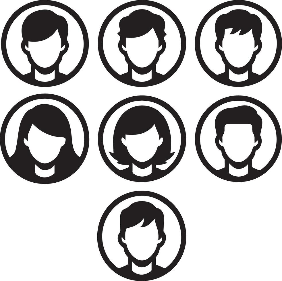 A set of six people avatars in black and white vector