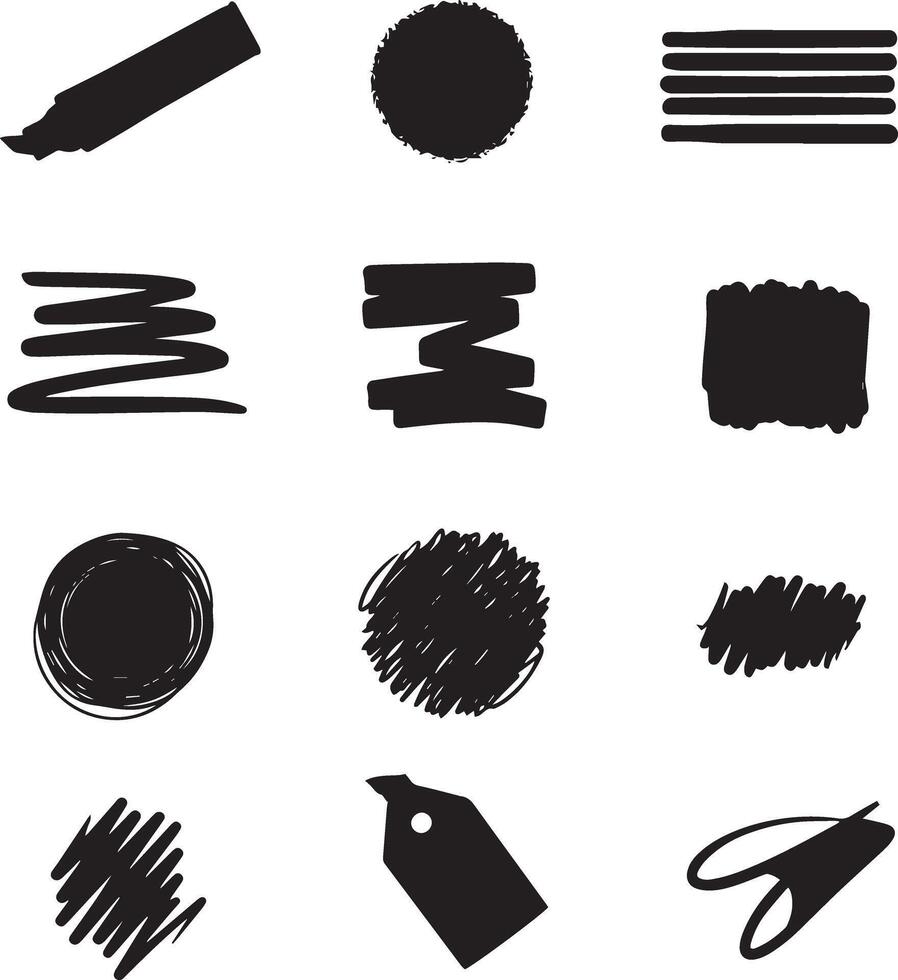 A set of black ink brush strokes and other items vector