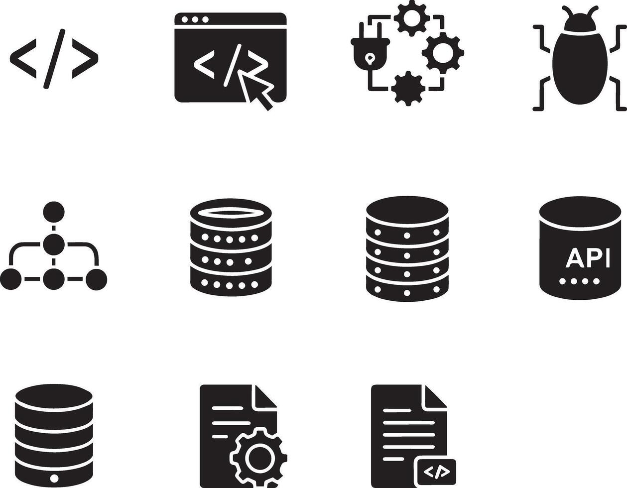 Various black and white icons of data and computer vector