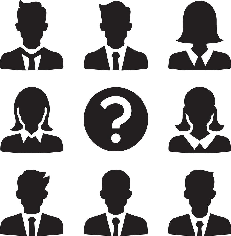 A set of black and white business people avatars vector