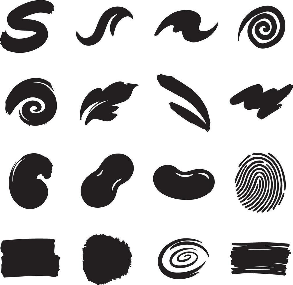 A set of black ink brush strokes and shapes vector