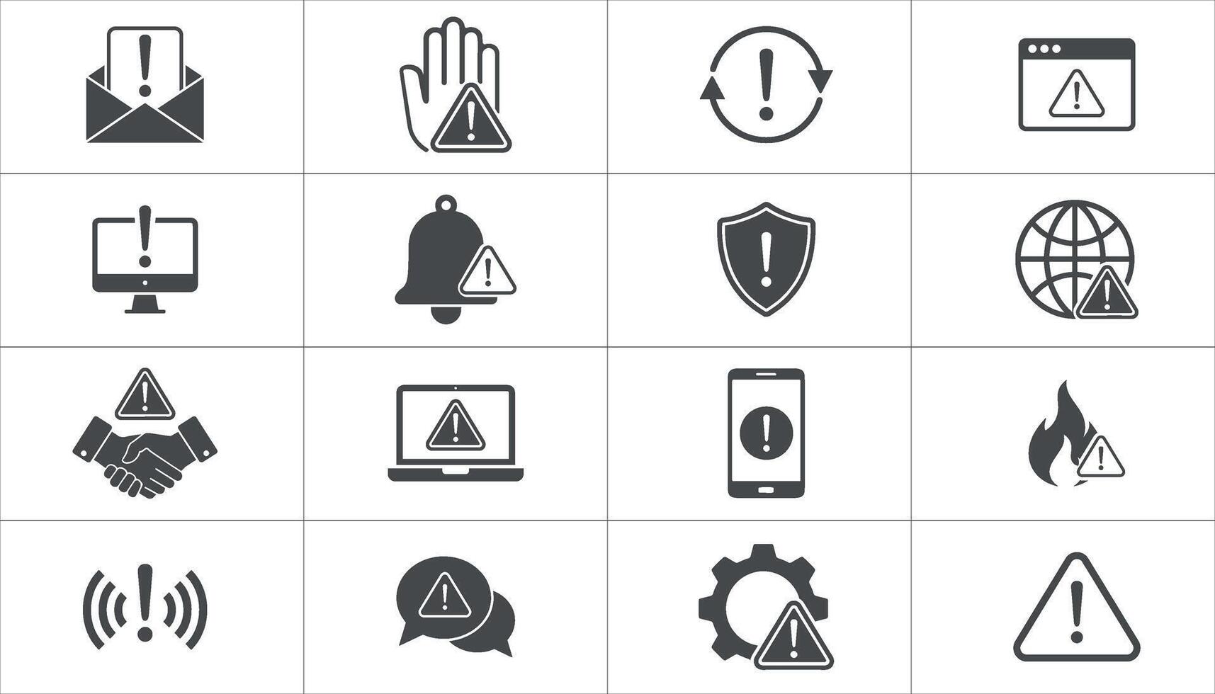 A set of Digital security Warning, notification Icons. security warnings, simple flat Solid icon vector