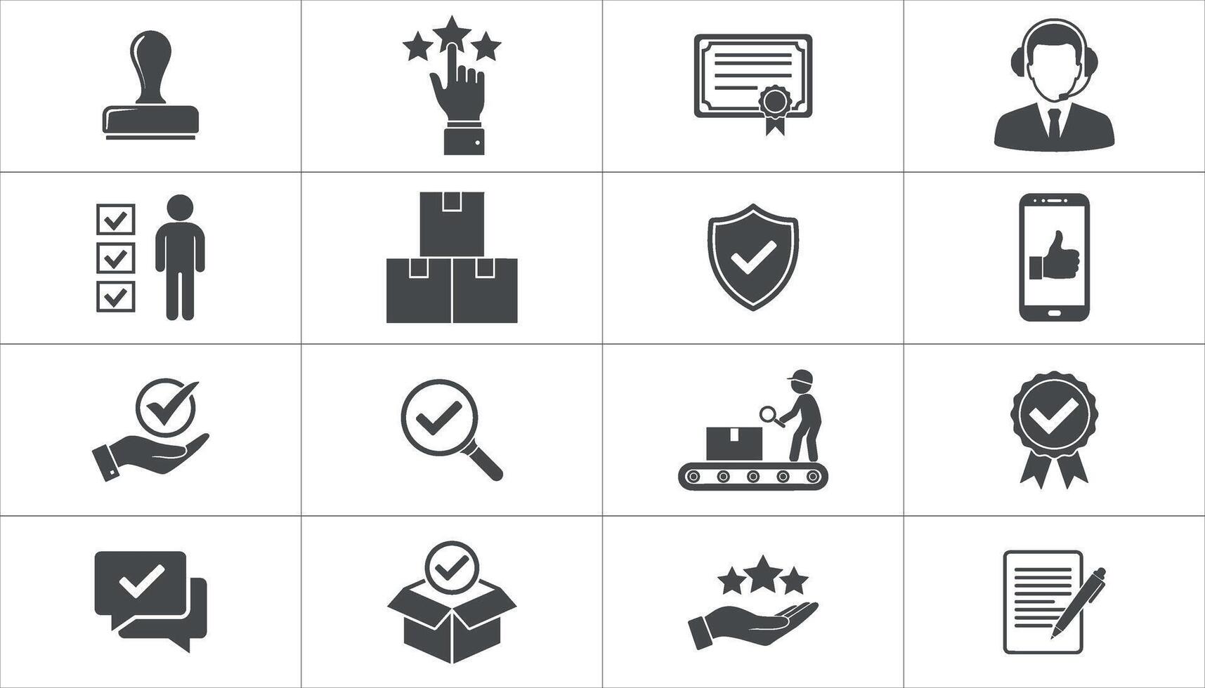 A set of Quality Control Icons set. customer service, product inspection. simple flat solid icons vector