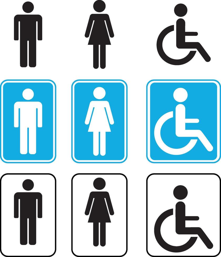 Restroom Symbols Male, Female, Accessible, Sign Variations Illustration vector