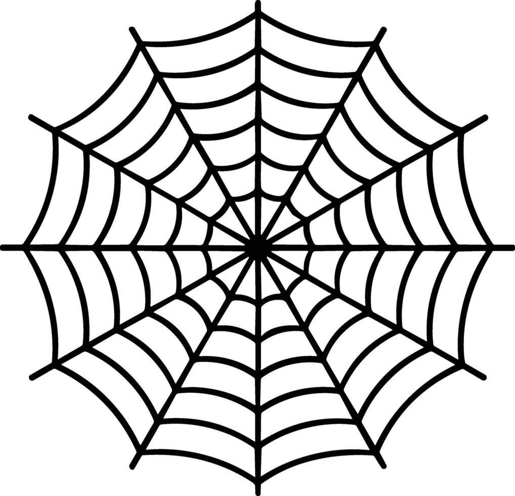 Symmetrical Spider Web Line Art - Halloween Cobweb Outline Design vector