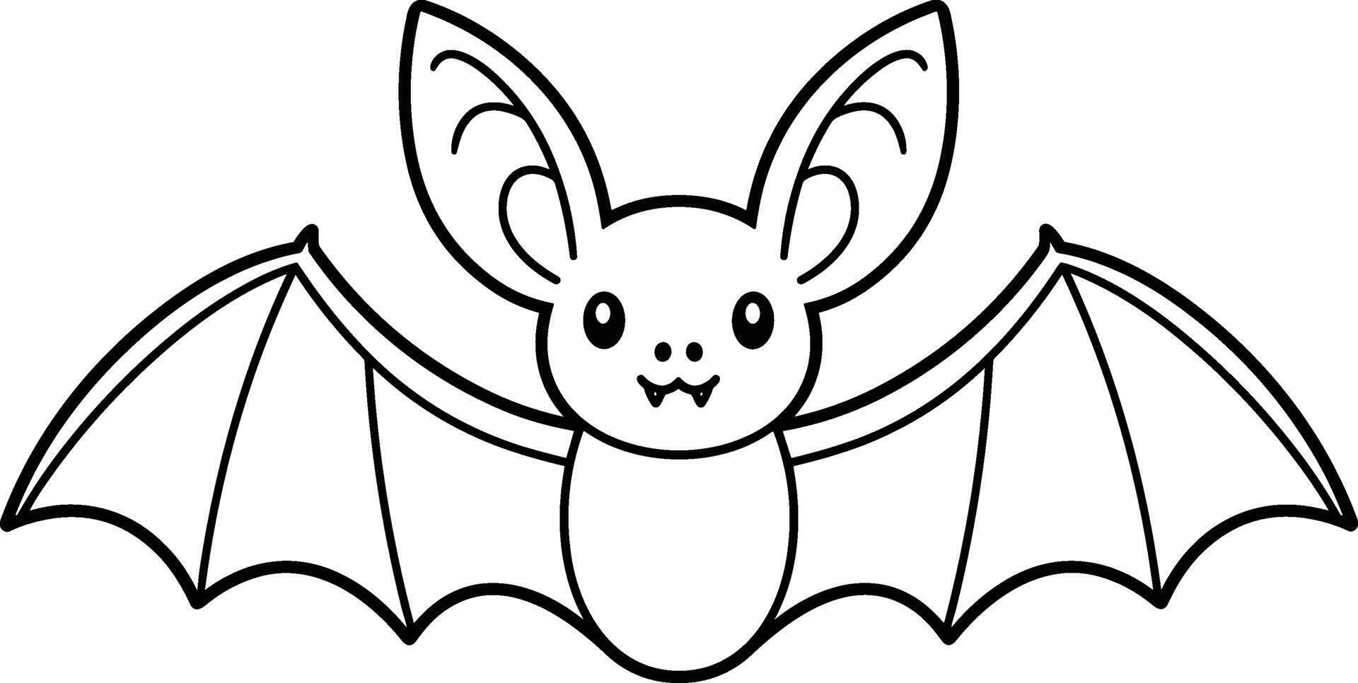 Cute Flying Bat Line Art - Adorable Halloween Outline Illustration vector