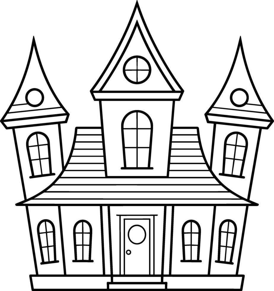 A Haunted House Line Art - Spooky Halloween Illustration vector