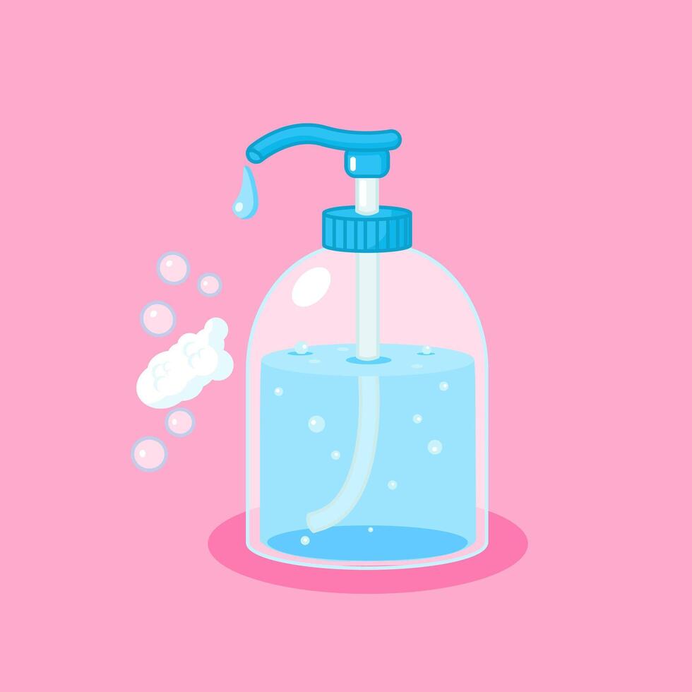 Hand Soap Dispenser with Soap Bubbles Cartoon Design Illustration vector