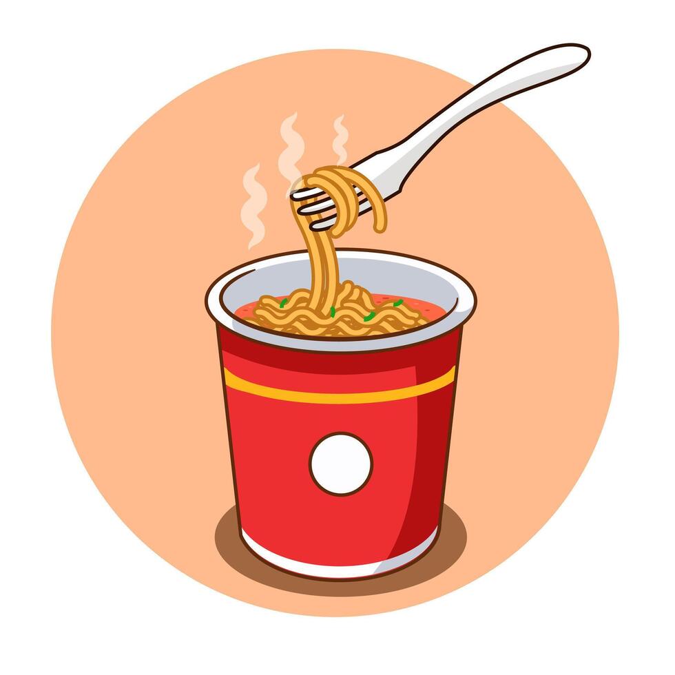 Tutorial How to Cook Instant Cup Noodle Step 5, The Noodles are Now Ready to be Served vector