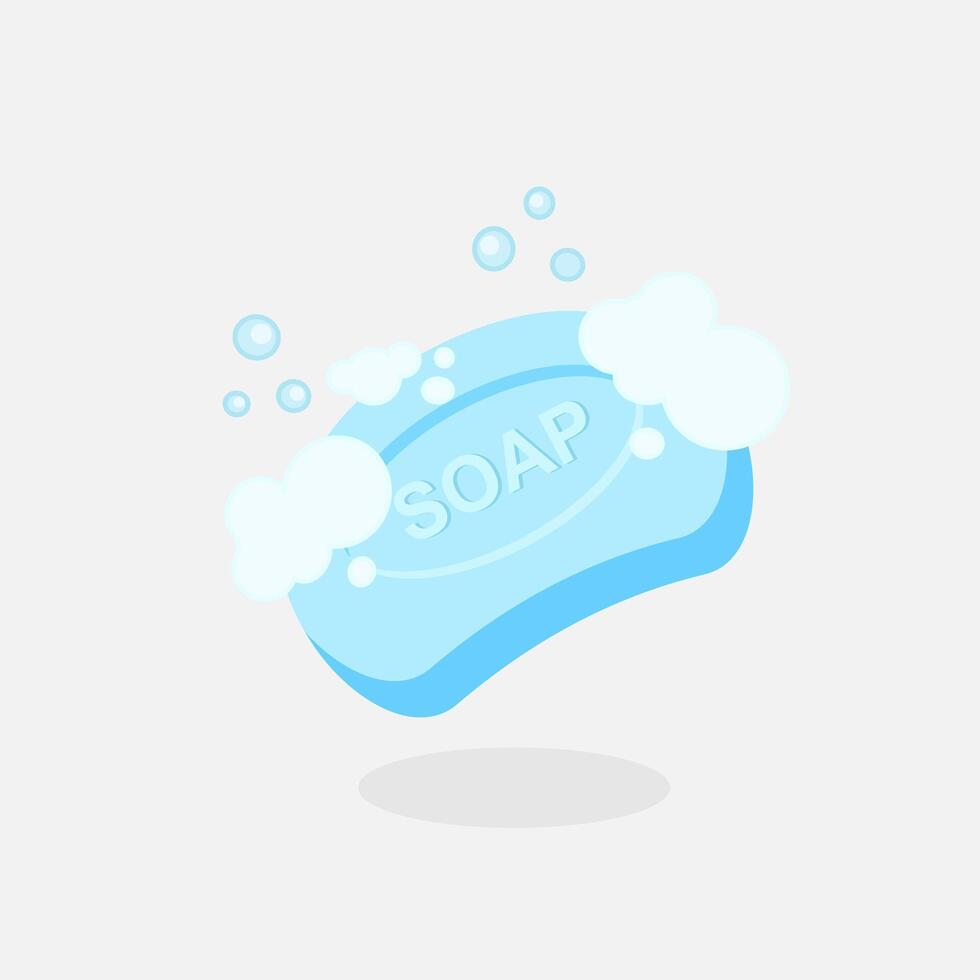 Cute of Blue Bar Soap with Bubbles and Foam Illustration Cartoon Design vector