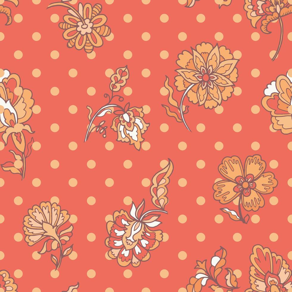 Coral Rococo Floral Dots Pattern vector