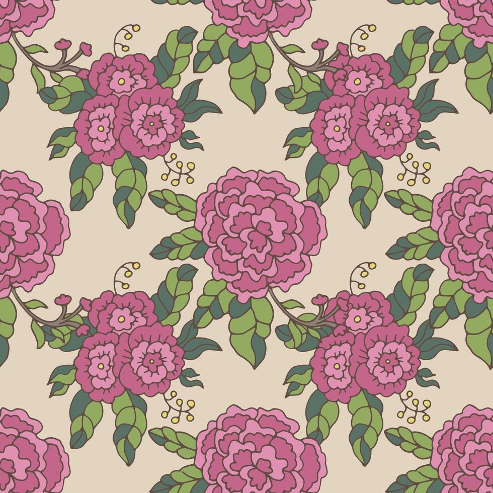 Pink peony seamless floral pattern vector