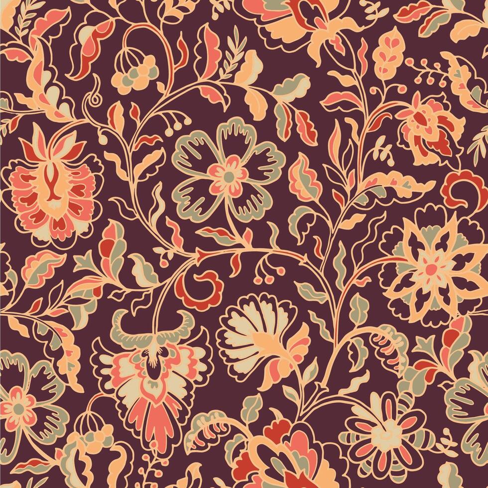 Rococo Leaves Pattern On brown vector