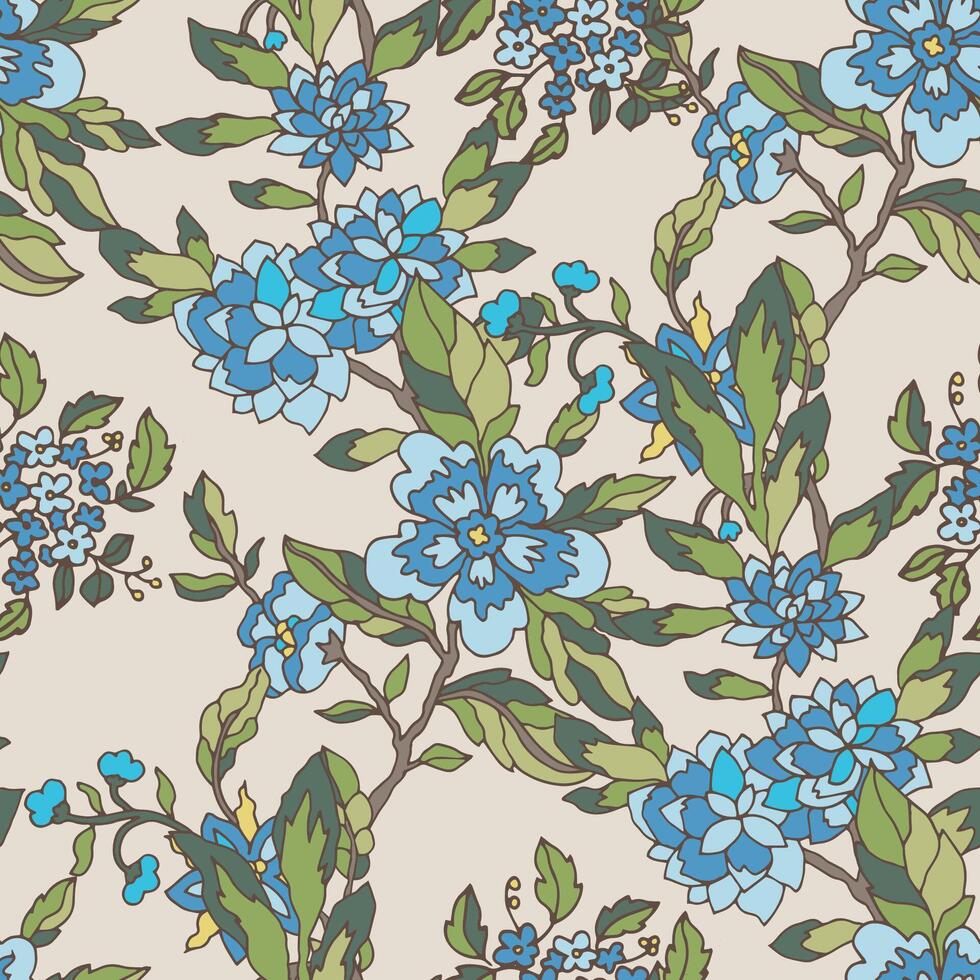 Blue floral seamless pattern vector