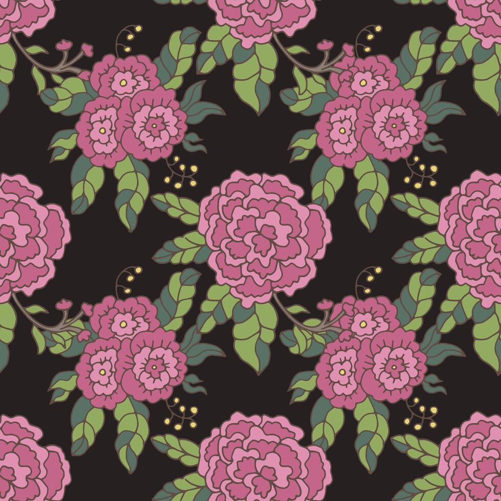 Peonies Bouquet On Black Background vector