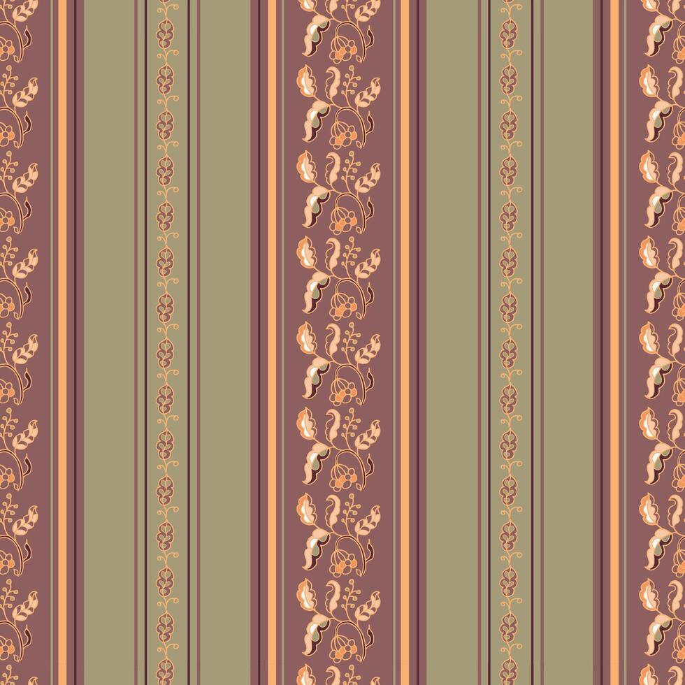Olive Plum Floral Stripe Repeat vector