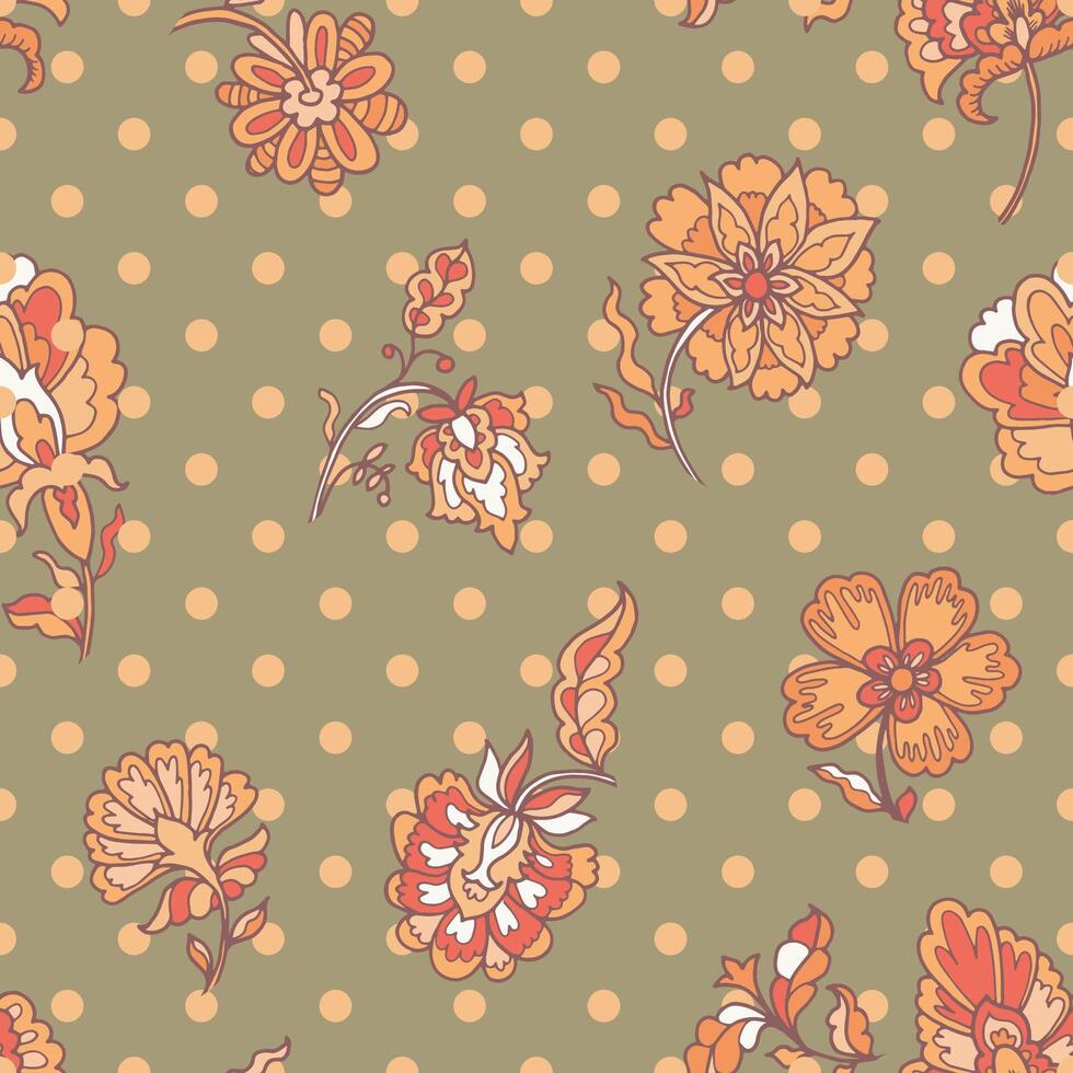 Olive Polka Dot Floral Pattern vector