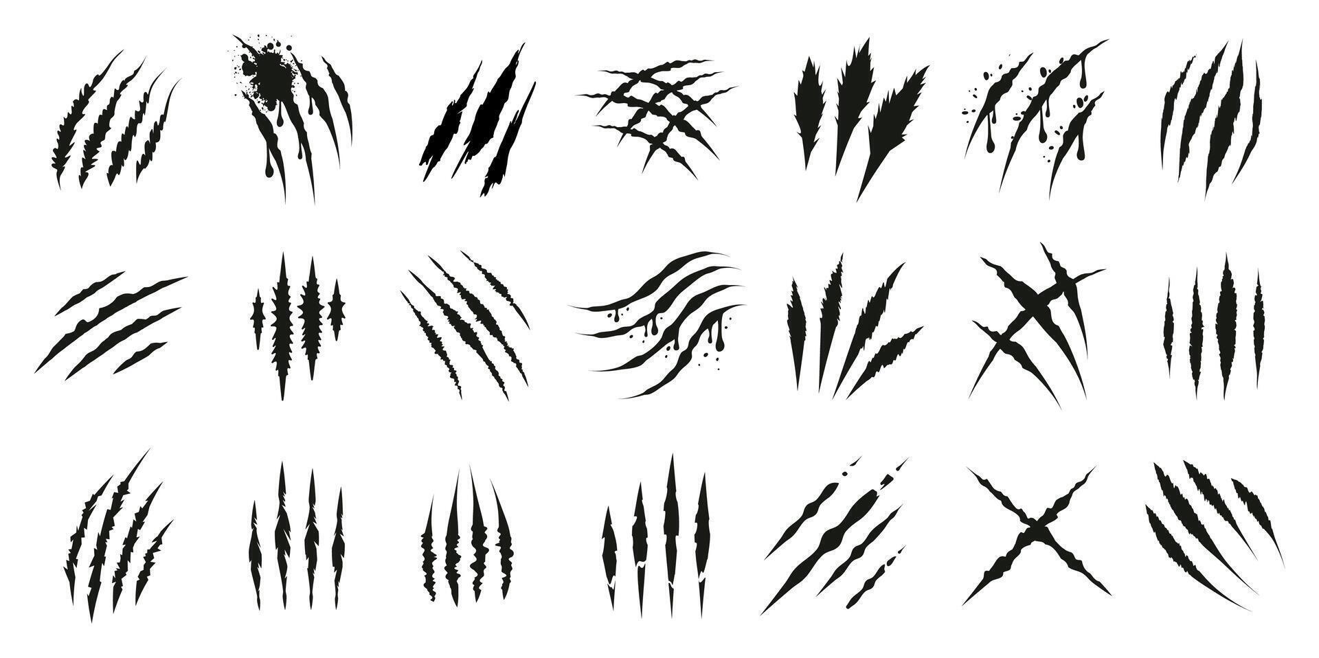 Claws Scratching Icons. Set of Animal Scratch Marks, Claw Damage Symbol Silhouettes vector
