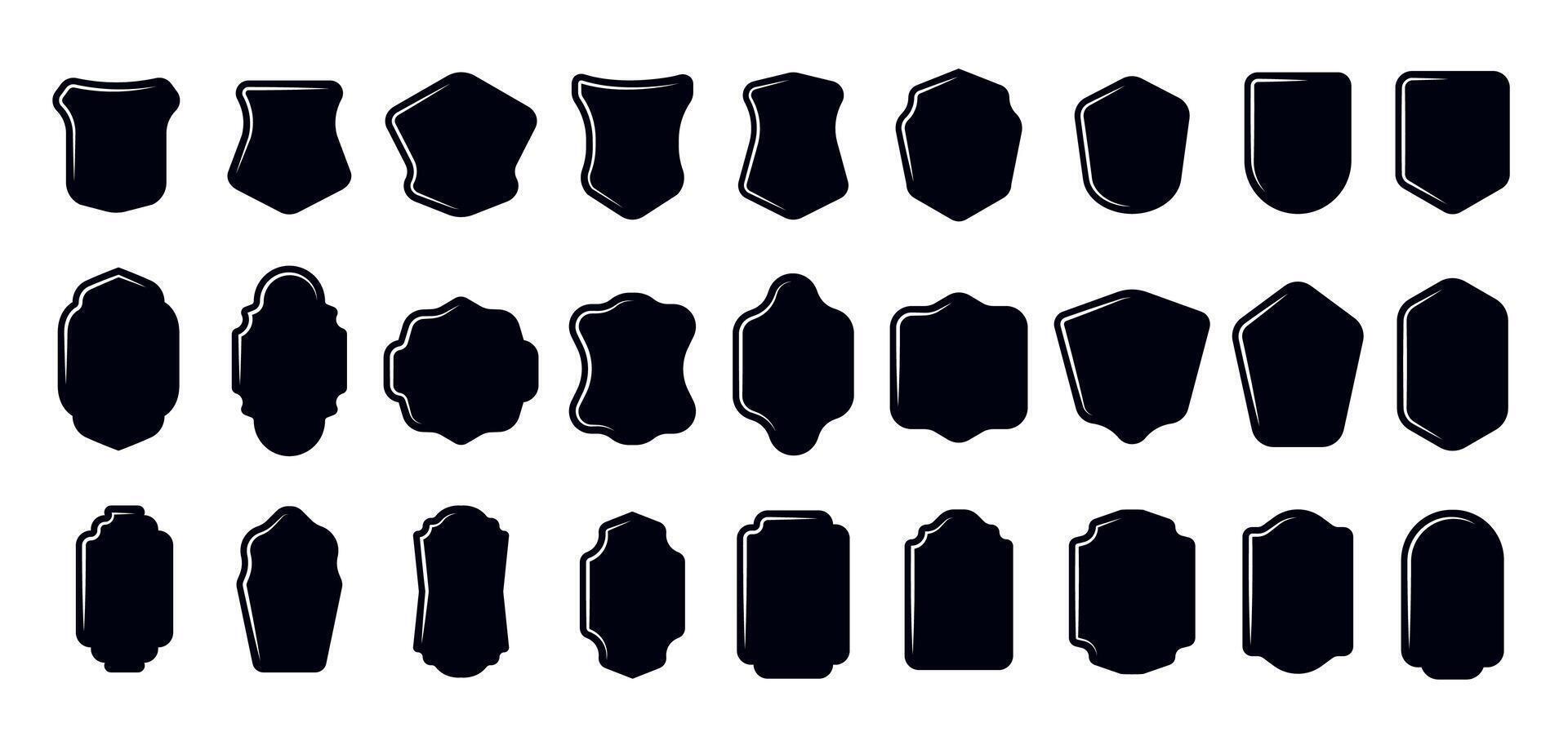 Set of Vintage Label and Badge Shapes. Shield Silhouette Black elements vector