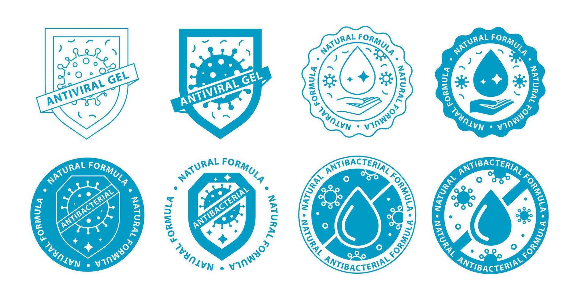 Antibacterial Hand Gel Icon Set. Hygiene and Antiseptic Badges vector