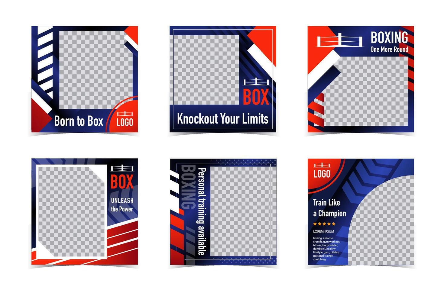 Sport Card Design Templates. Boxing Square Frames with text and logo vector