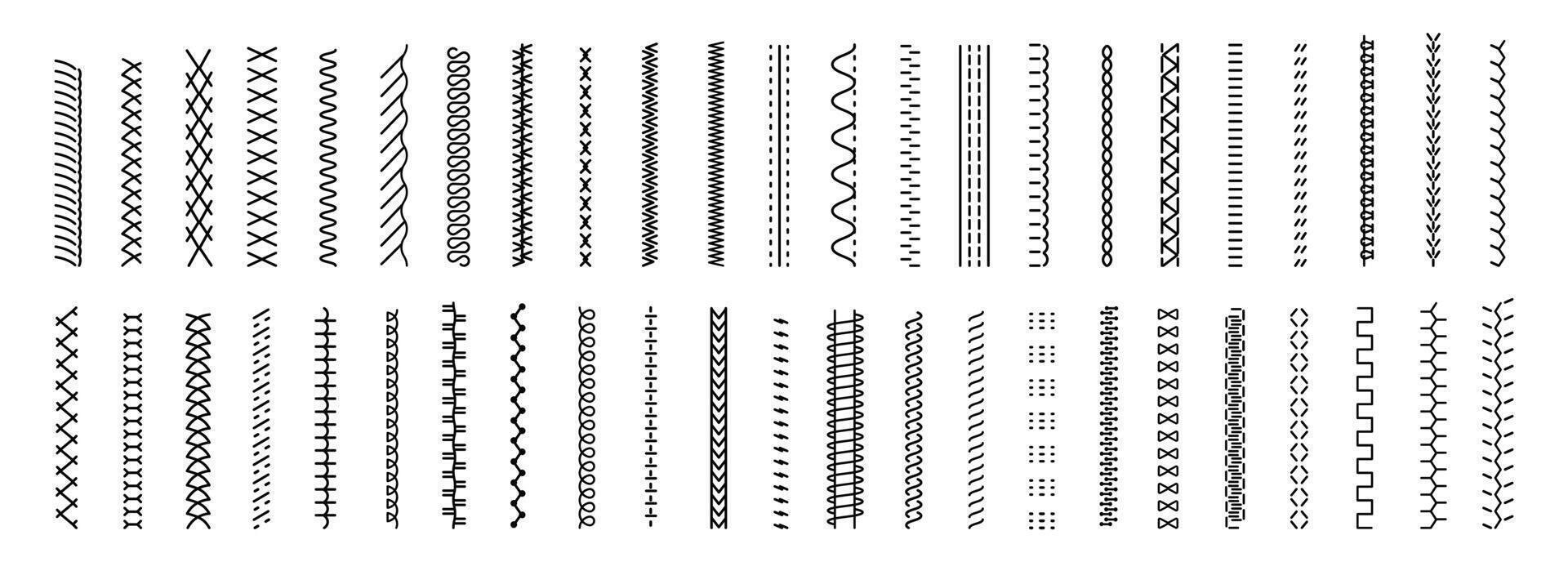 Sewing Stitch Set. Hand and Machine Seam Icons vector