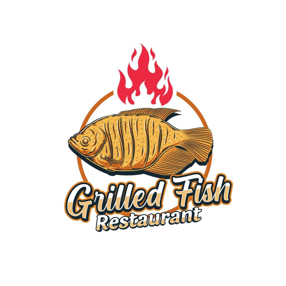Grilled fish logo for grilled fish restaurant vector