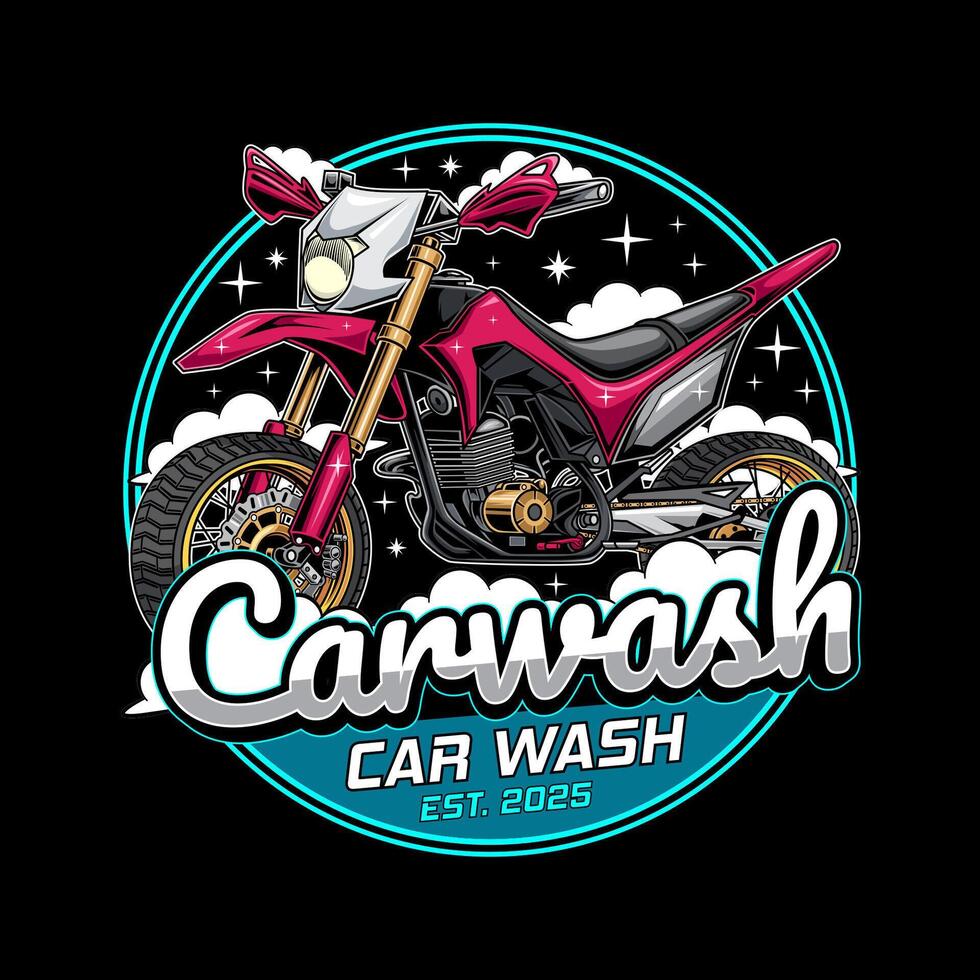 Motocross illustration with added text and foam ornaments Logo for Car Wash vector
