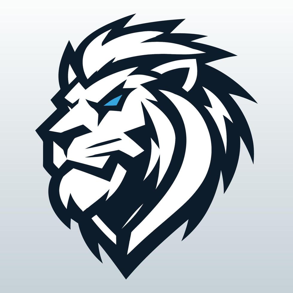 Illustration of a lion's head with prominent mane, depicted in black and white with bold outlines. vector