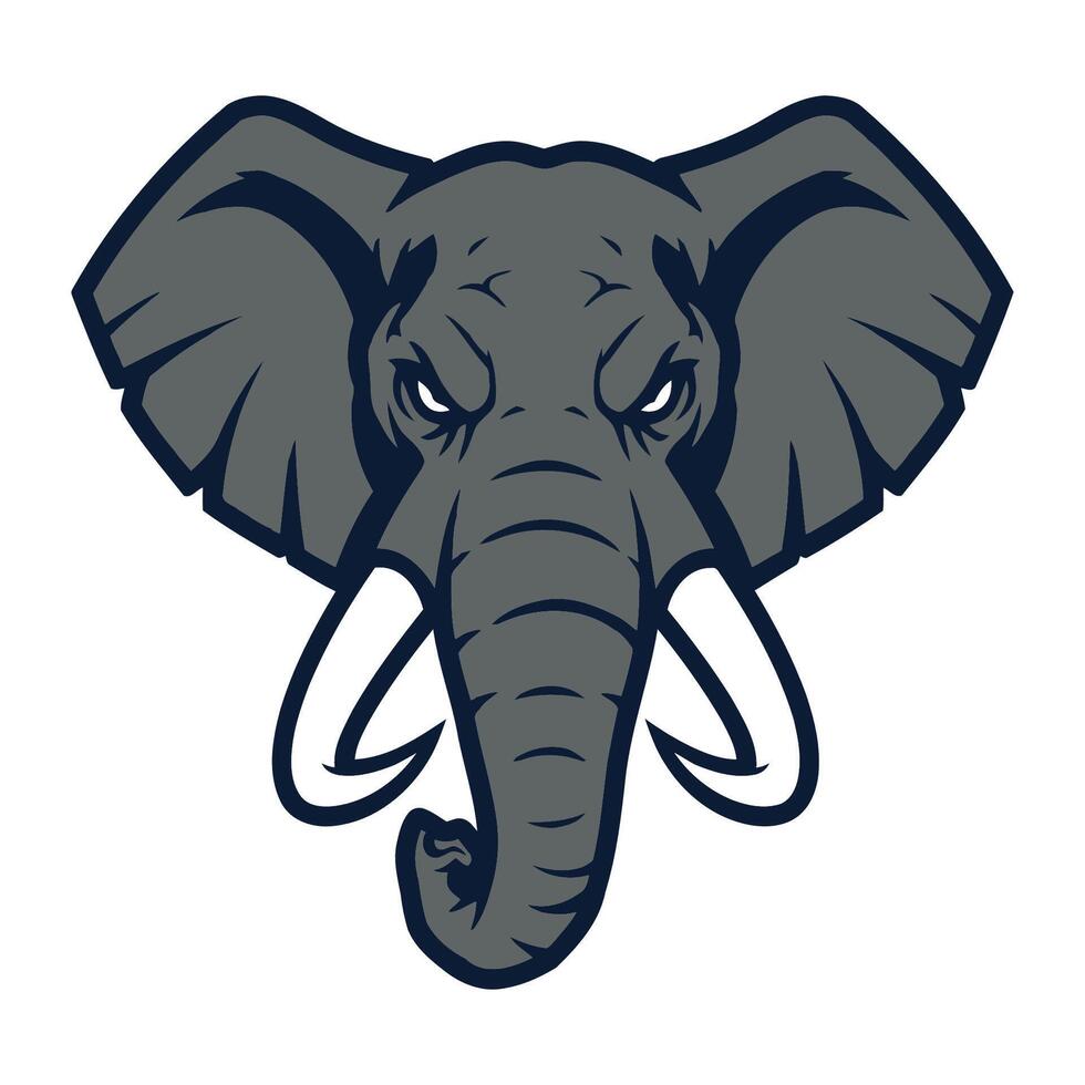 Illustration of an elephant head, featuring large, detailed ears and prominent tusks. vector