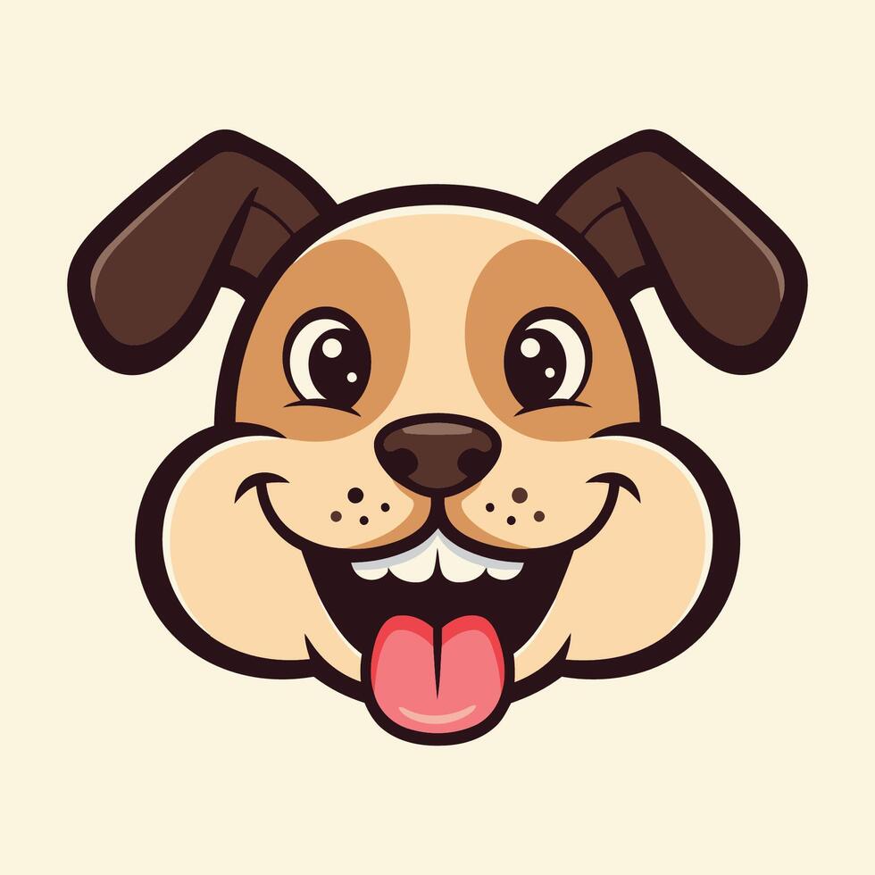A cartoon representation of a dog's face features large, expressive eyes and a wide smile. vector