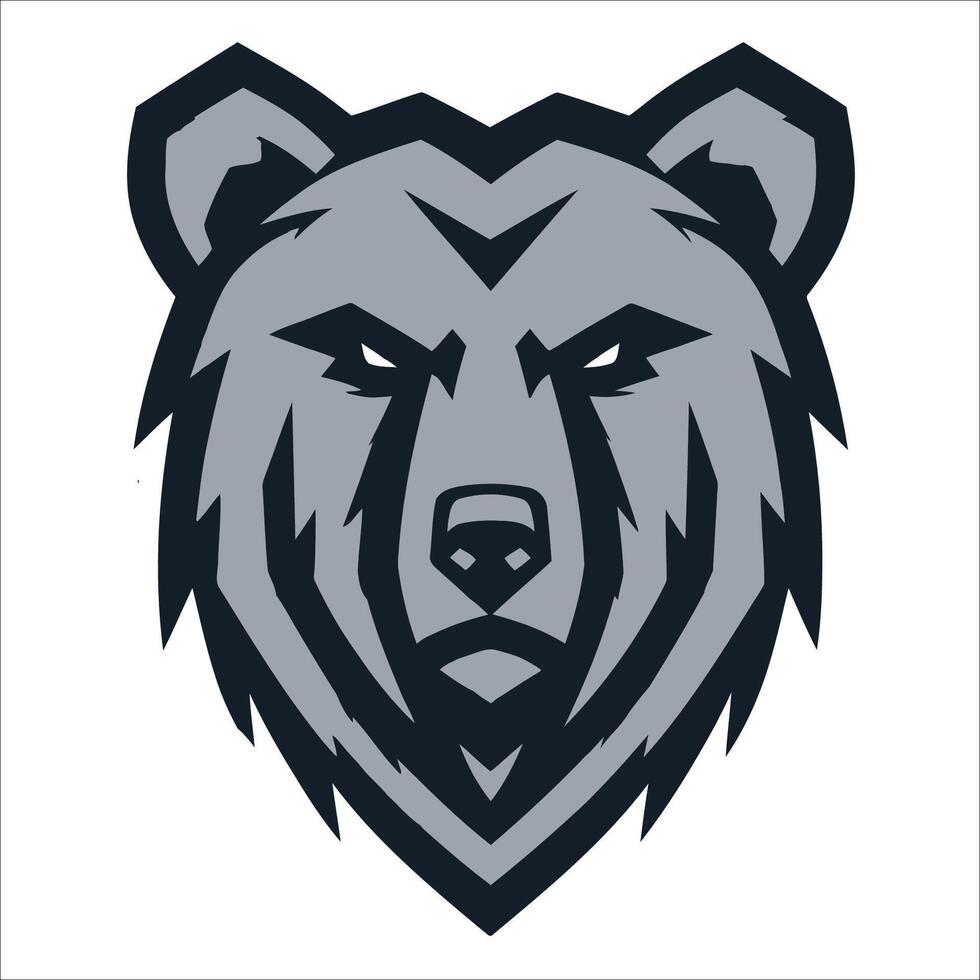 Bear head logo in grayscale, featuring sharp geometric lines and bold outlines. vector