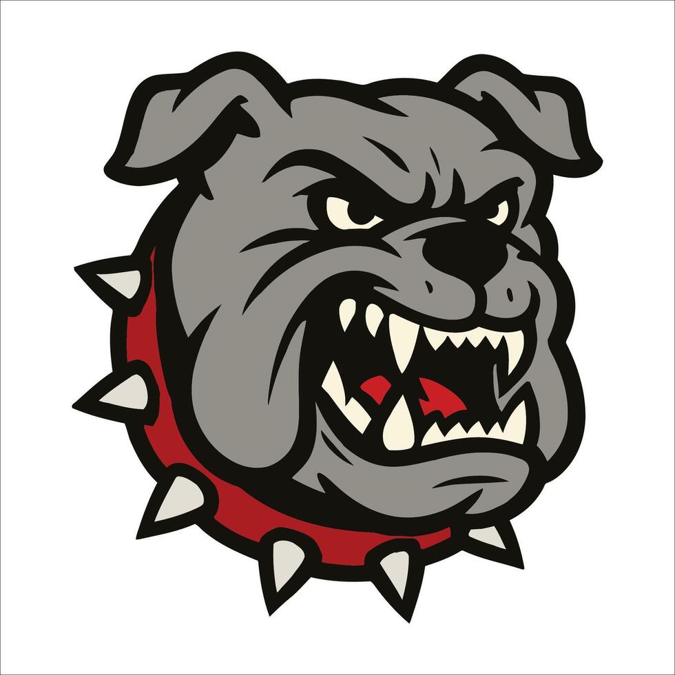 Aggressive bulldog head with prominent sharp teeth and an intense expression. vector