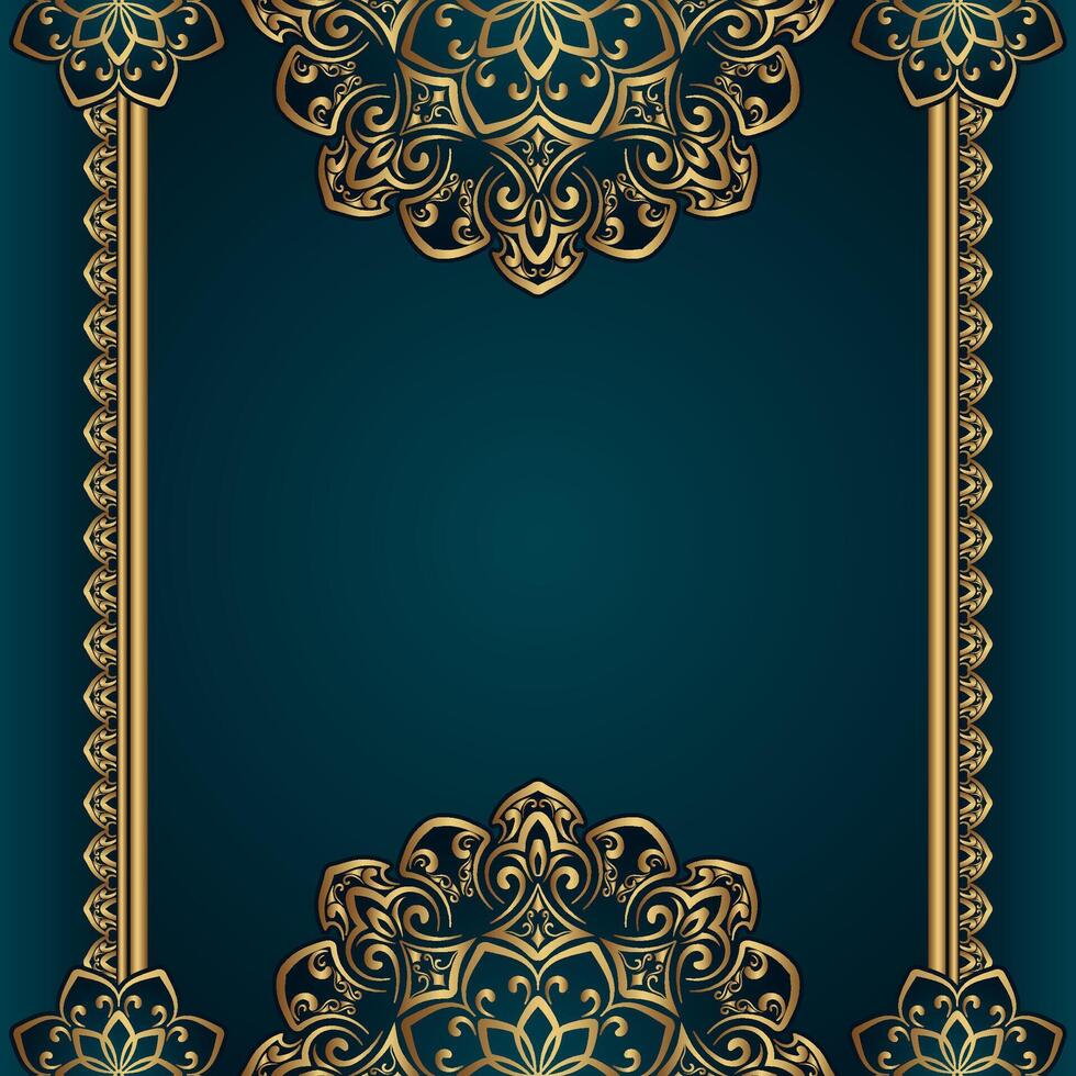 green abstract background with gold mandala vector