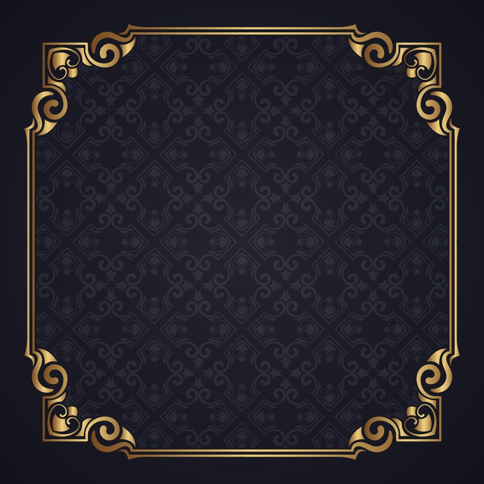 vintage gold frame with black abstract pattern background vector