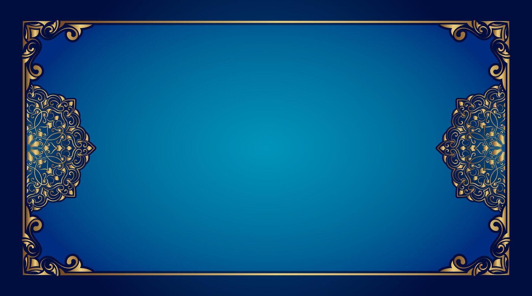 gold ornament frame on blue gradient background vector
